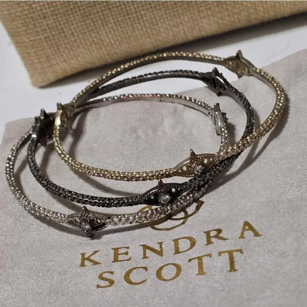 Kendra Scott Bundle of Jeweled Bangle‎ Bracelets Gunmetal silver Gold Plated Lot